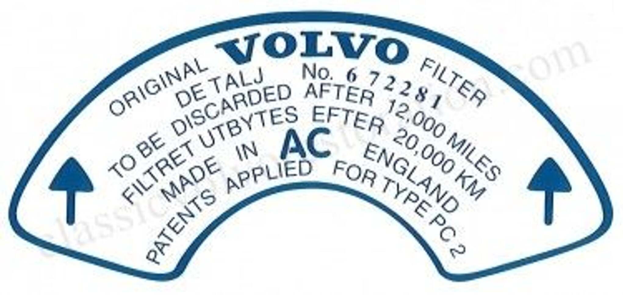 Dekal luftfilter Volvo B18B