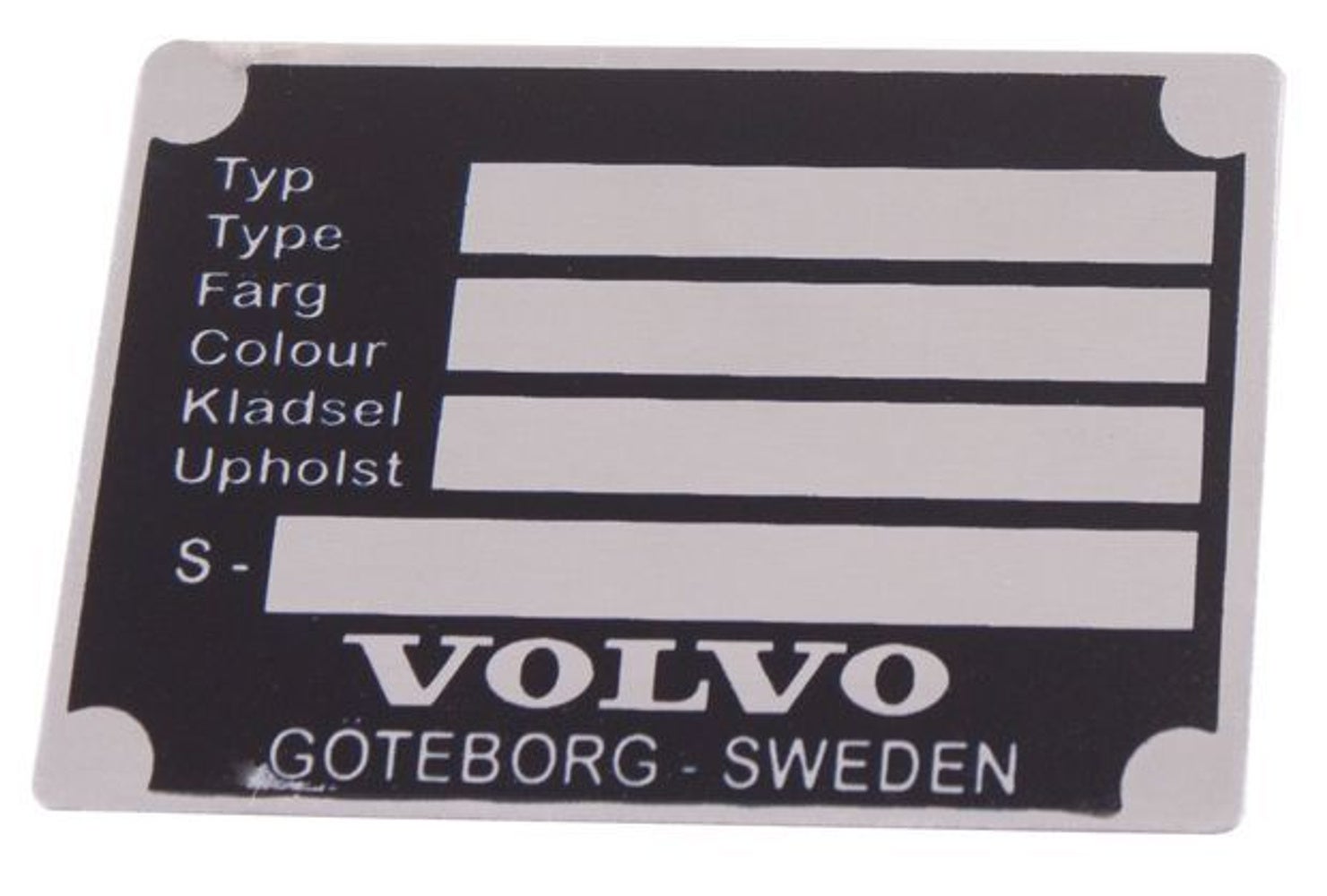 Aluminiums-ID-plate for Volvo Duett, Amazon, 1800, 140, 164