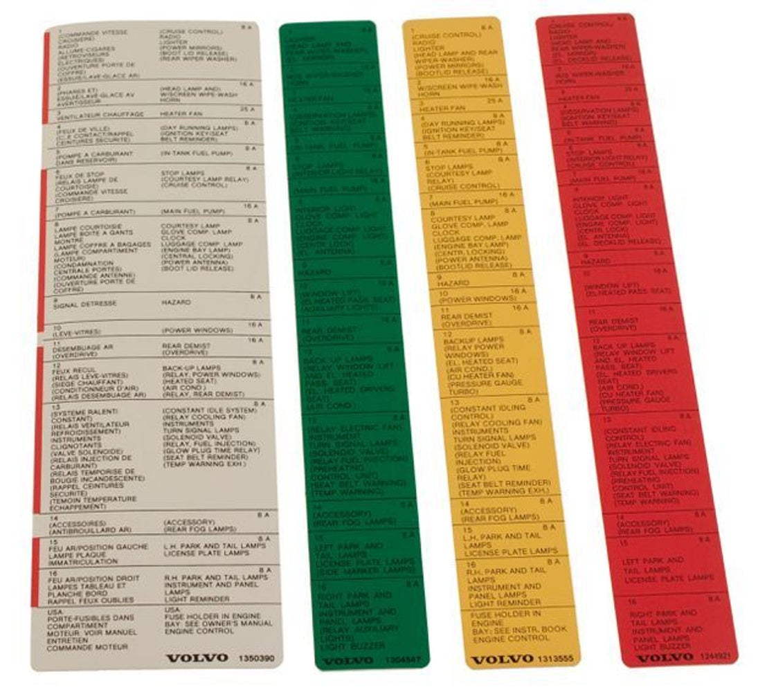 Dekalsett til Volvo 240, 245, 260, 262, 265, 265 1979–84 (fransk og engelsk tekst)